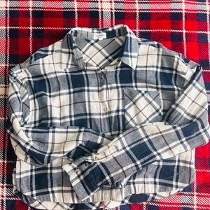 Weekenders Navy, White & Red Plaid Button-Down Shirt